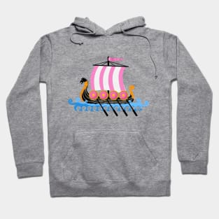 Pink and Black Cute Cartoon Viking Ship Hoodie